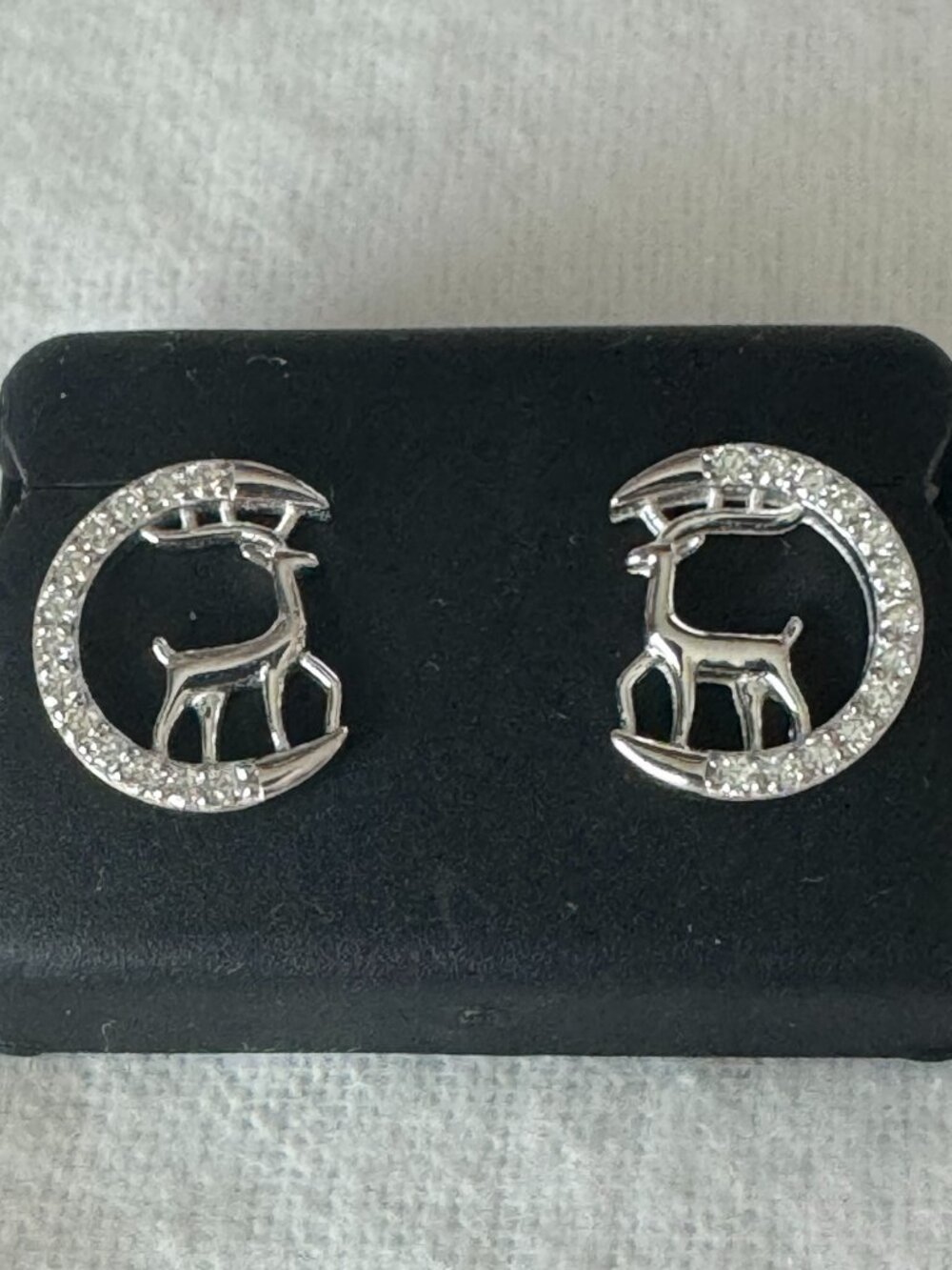 Moissanite Deer/Crescent Moon Earrings with Screw Backs 925 Sterling Silver